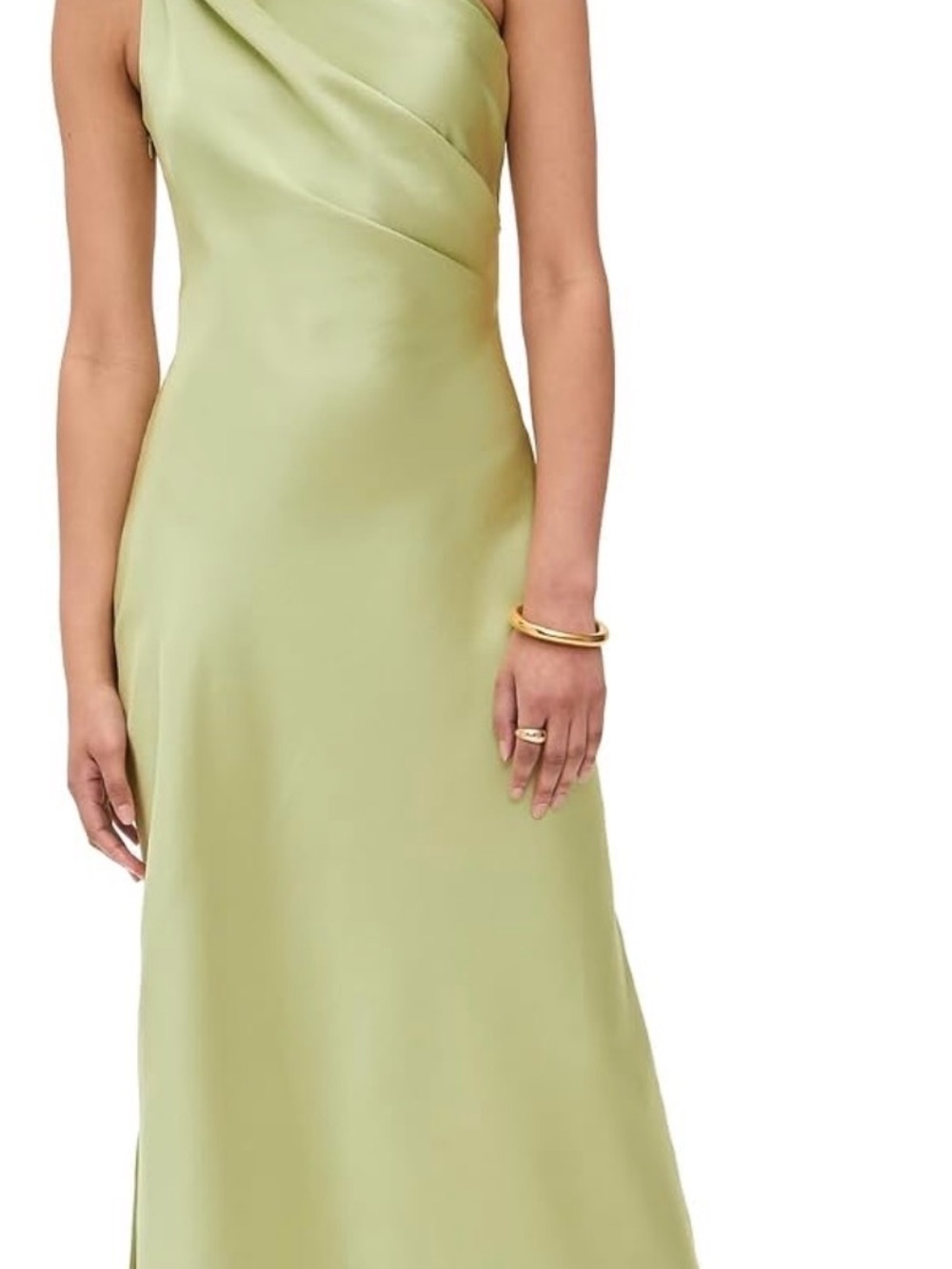 Tanya Taylor One-Shoulder Slip Dress in Sage Green
